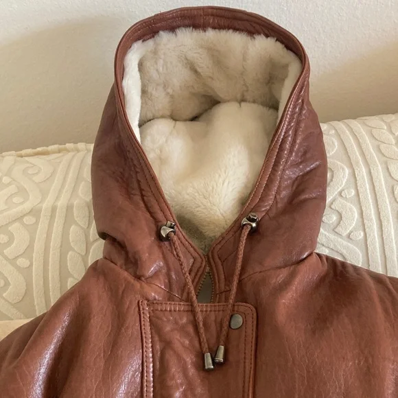 Marvin Richards Leather Hooded Jacket Coat Warm Faux Fur Lining Size M - Picture 5 of 9